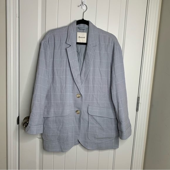 Madewell Larsen linen blend windowpane relaxed two button blazer jacket medium - Picture 2 of 7